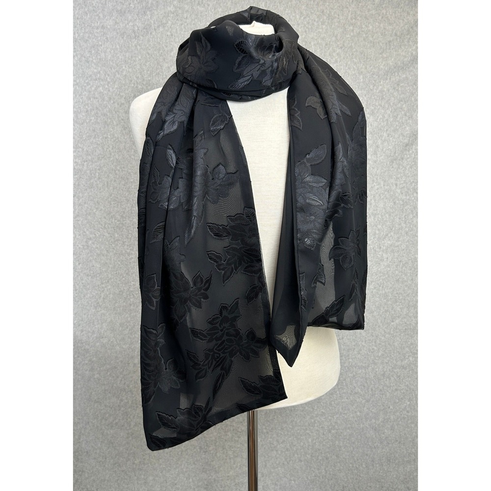 Cejon 72" Long Scarf Shawl Black Floral Burnout Sheer Wrap Satin Evening‎ Womens